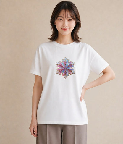 グラフィックTシャツ レディース 雪の結晶 星空 宇宙 イラスト 線画 20代 カジュアルコーデ 白T