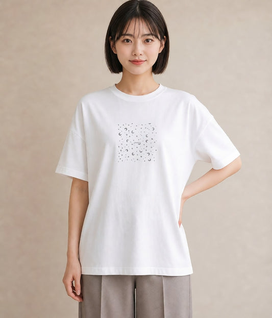 グラフィックTシャツ レディース 月と星 星空 ムーン イラスト カジュアル 旅行用 海 白T