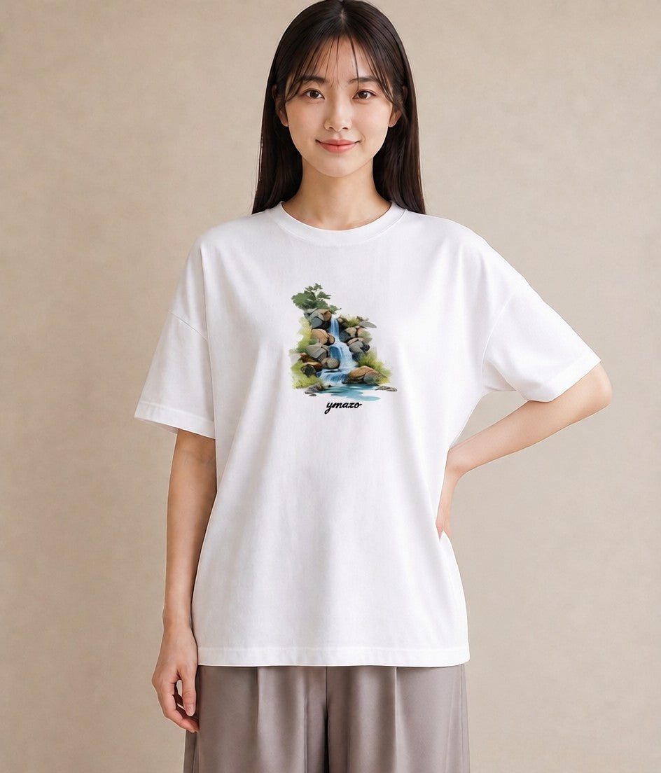グラフィックTシャツ レディース 小川 橋 せせらぎ ナチュラル アンティーク イラスト シック クリスマス 旅行 白T