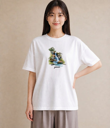 グラフィックTシャツ レディース 小川 橋 せせらぎ ナチュラル アンティーク イラスト シック クリスマス 旅行 白T