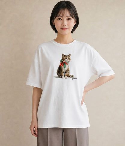 デザインTシャツ レディース キジトラ 猫 ねこ イラスト ミニマル おしゃれギフト 社会人 白T