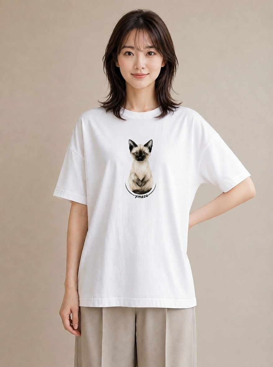 半袖Tシャツ レディース サビ猫 猫 ねこ イラスト ラフカジュアル 母の日 ビーチ 白T