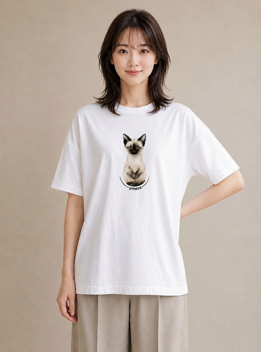 半袖Tシャツ レディース サビ猫 猫 ねこ イラスト ラフカジュアル 母の日 ビーチ 白T
