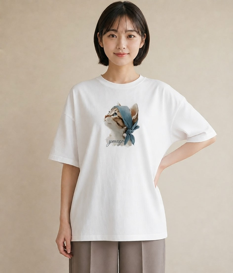 デザインTシャツ レディース 猫好き 猫 ねこ イラスト 旅行コーデ 自分用 ルームウェア 白T