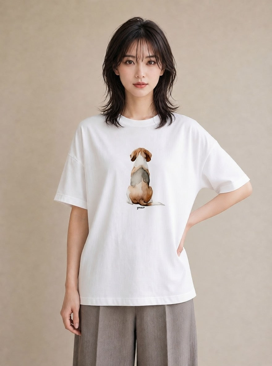 Tシャツ レディース ビーグル 犬 いぬ イラスト きれいめカジュアル ミセス 春コーデ 白T