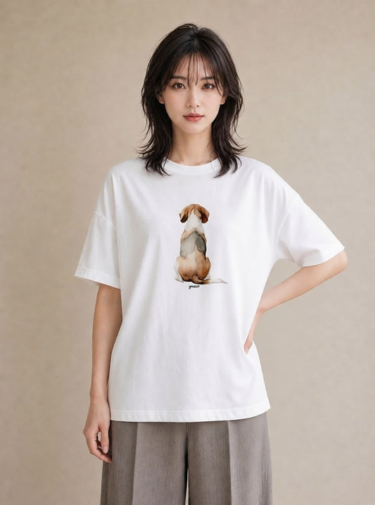 Tシャツ レディース ビーグル 犬 いぬ イラスト きれいめカジュアル ミセス 春コーデ 白T