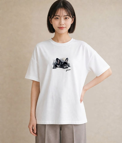 グラフィックTシャツ レディース フレンチブルドッグ フレブル 犬 いぬ イラスト 個性的 誕生日プレゼント 綿100 白T