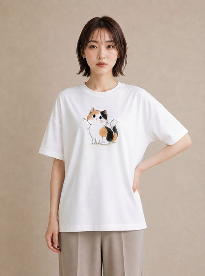 Tシャツ レディース マンチカン 猫 ねこ イラスト レトロ 20代 カジュアルコーデ 白T