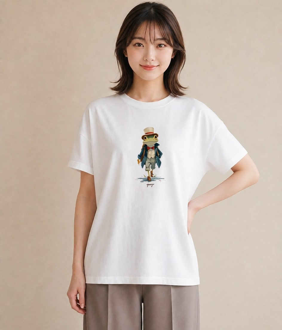 デザインTシャツ レディース カエル ペット 動物 イラスト ゆるコーデ 20代 カジュアルコーデ 白T