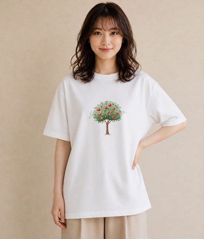 グラフィックTシャツ レディース 木 植物 ボタニカル イラスト カフェ服 クリスマス 白T