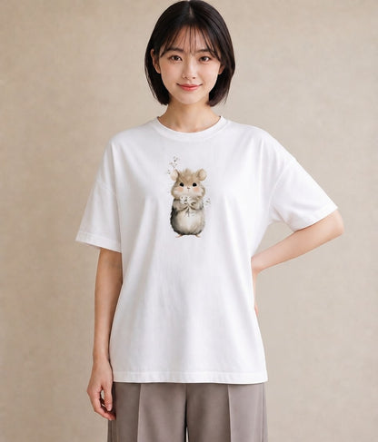 デザインTシャツ レディース ジャンガリアンハムスター ペット 動物 イラスト シック 海 カフェ巡り 白T