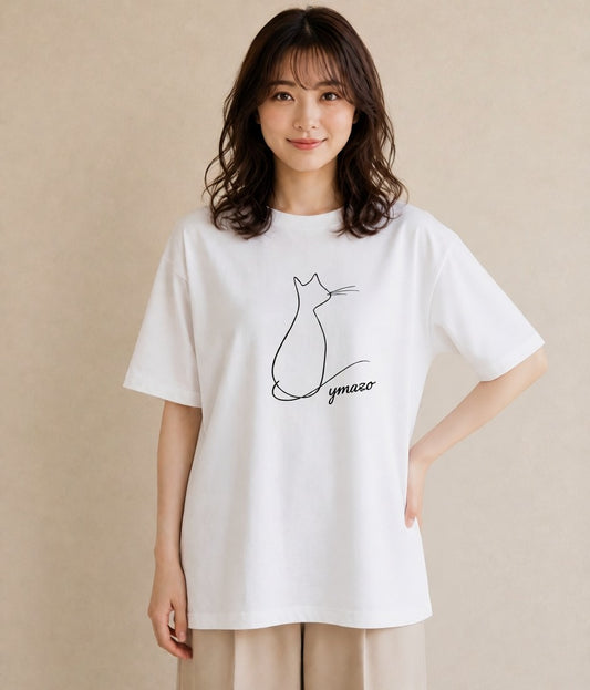 デザインTシャツ レディース 猫 ねこ ネコ イラスト ナチュラル 誕生日プレゼント 綿100 白T