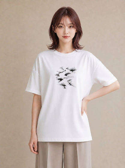 グラフィックTシャツ レディース 小川 橋 せせらぎ ナチュラル アンティーク イラスト こなれ感 買い物 夏コーデ 白T