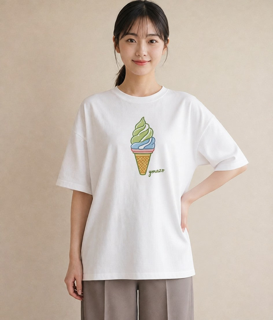 プリントTシャツ レディース アイス 食べ物 フード イラスト フェミニン 買い物 夏コーデ 白T