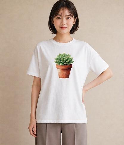 デザインTシャツ レディース 多肉植物 植物 ボタニカル イラスト シンプル 公園 ママ 白T