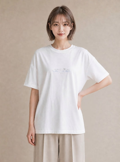 プリントTシャツ レディース 雲 星空 宇宙 イラスト 個性的 カフェ服 クリスマス 白T