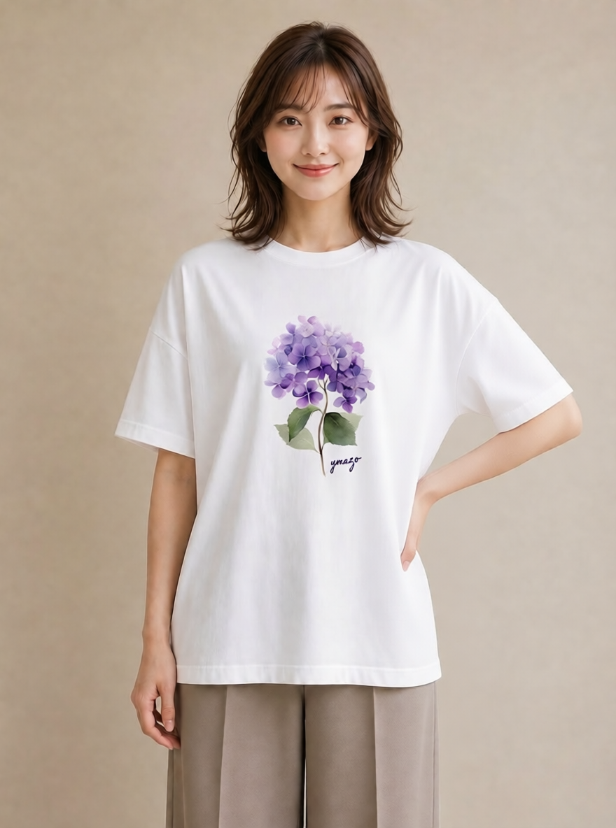 デザインTシャツ レディース あじさい 紫陽花 アジサイ 花 花柄 イラスト 母娘コーデ 自分用 白T