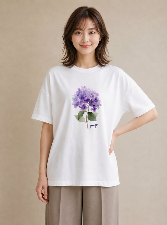 デザインTシャツ レディース あじさい 紫陽花 アジサイ 花 花柄 イラスト 母娘コーデ 自分用 白T