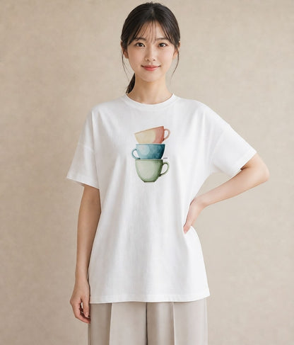グラフィックTシャツ レディース エスプレッソ 食べ物 フード イラスト ナチュラル 旅行 母娘コーデ 白T