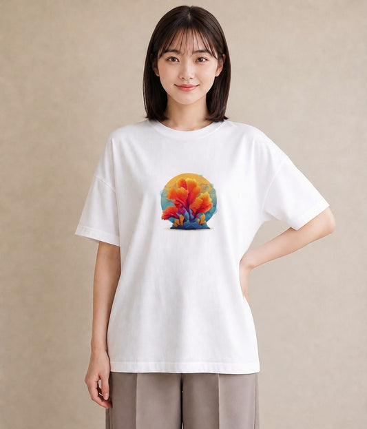 半袖Tシャツ レディース サンゴ 海の生き物 海 イラスト こなれ感 20代 カジュアルコーデ 白T