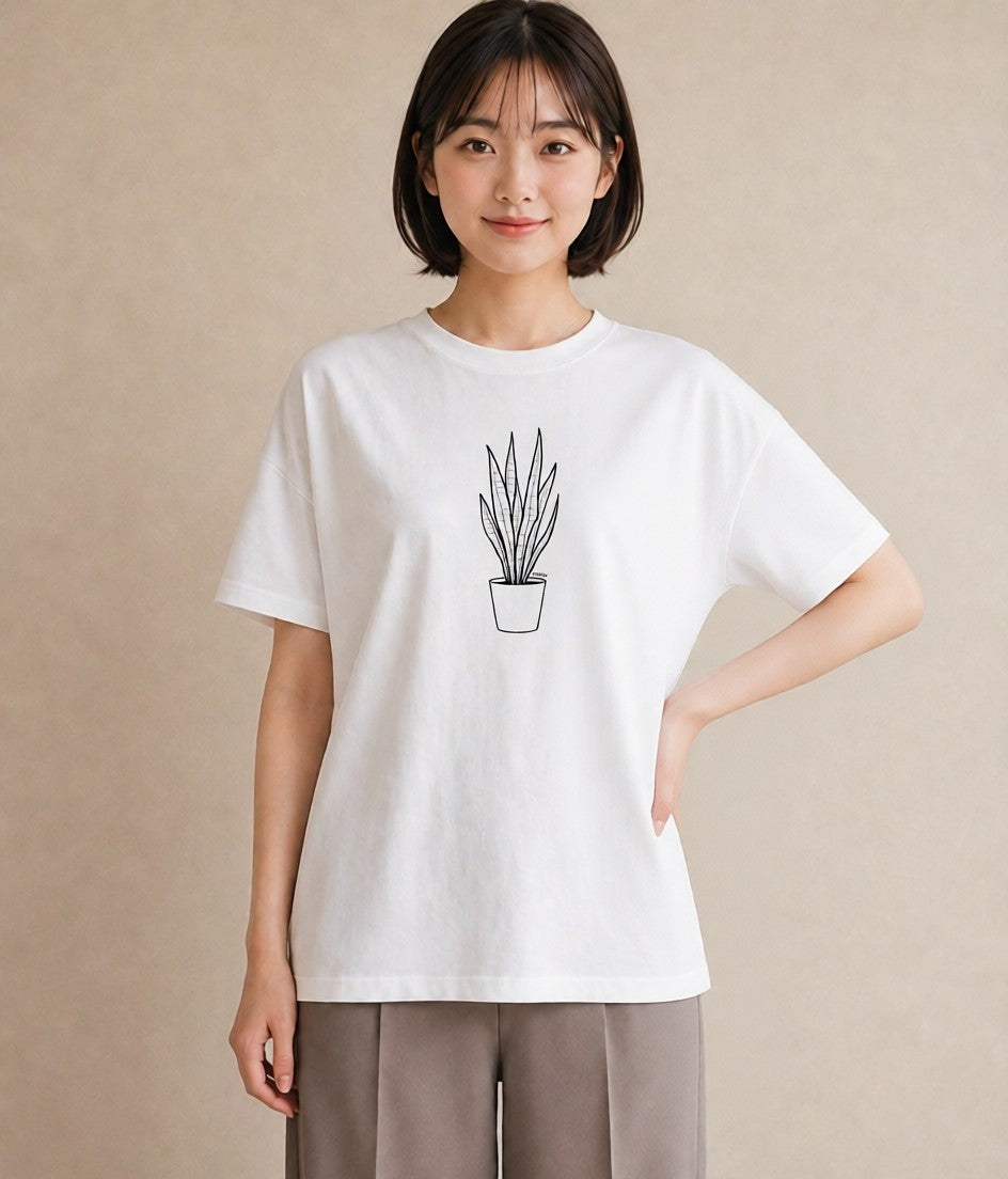 Tシャツ レディース 観葉植物 ボタニカル 植物 イラスト ニュアンス 女性 旅行用 白T