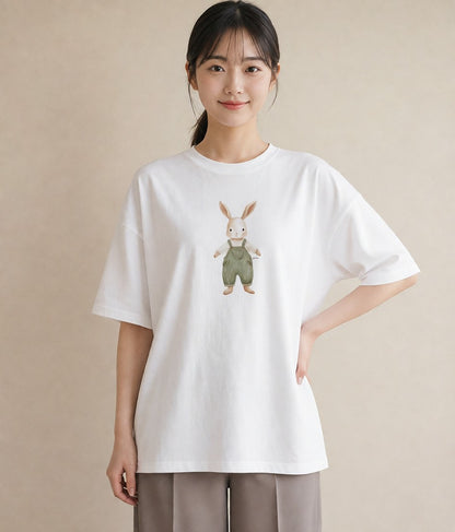 グラフィックTシャツ レディース ミニうさぎ ペット 動物 イラスト 手描き風 ビーチ デイリーウェア 白T