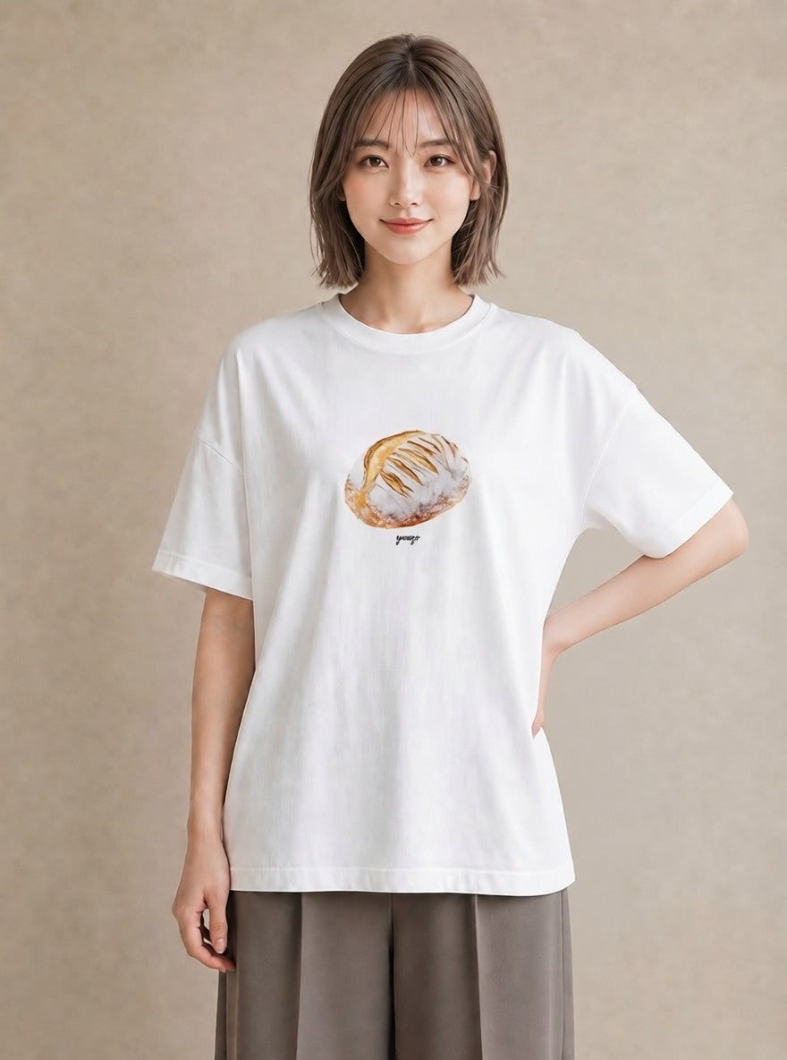 Tシャツ レディース 食パン 食べ物 フード イラスト ポップ 通勤 在宅 白T