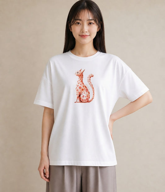 半袖Tシャツ レディース おすわり猫 猫 ねこ イラスト ユニーク 公園 ママ 白T