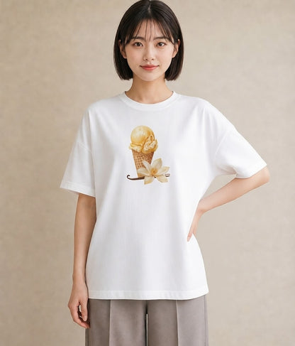 Tシャツ レディース アイス 食べ物 フード イラスト シック 休日 ペアコーデ 白T