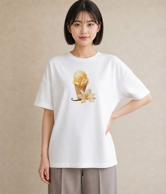 Tシャツ レディース アイス 食べ物 フード イラスト シック 休日 ペアコーデ 白T