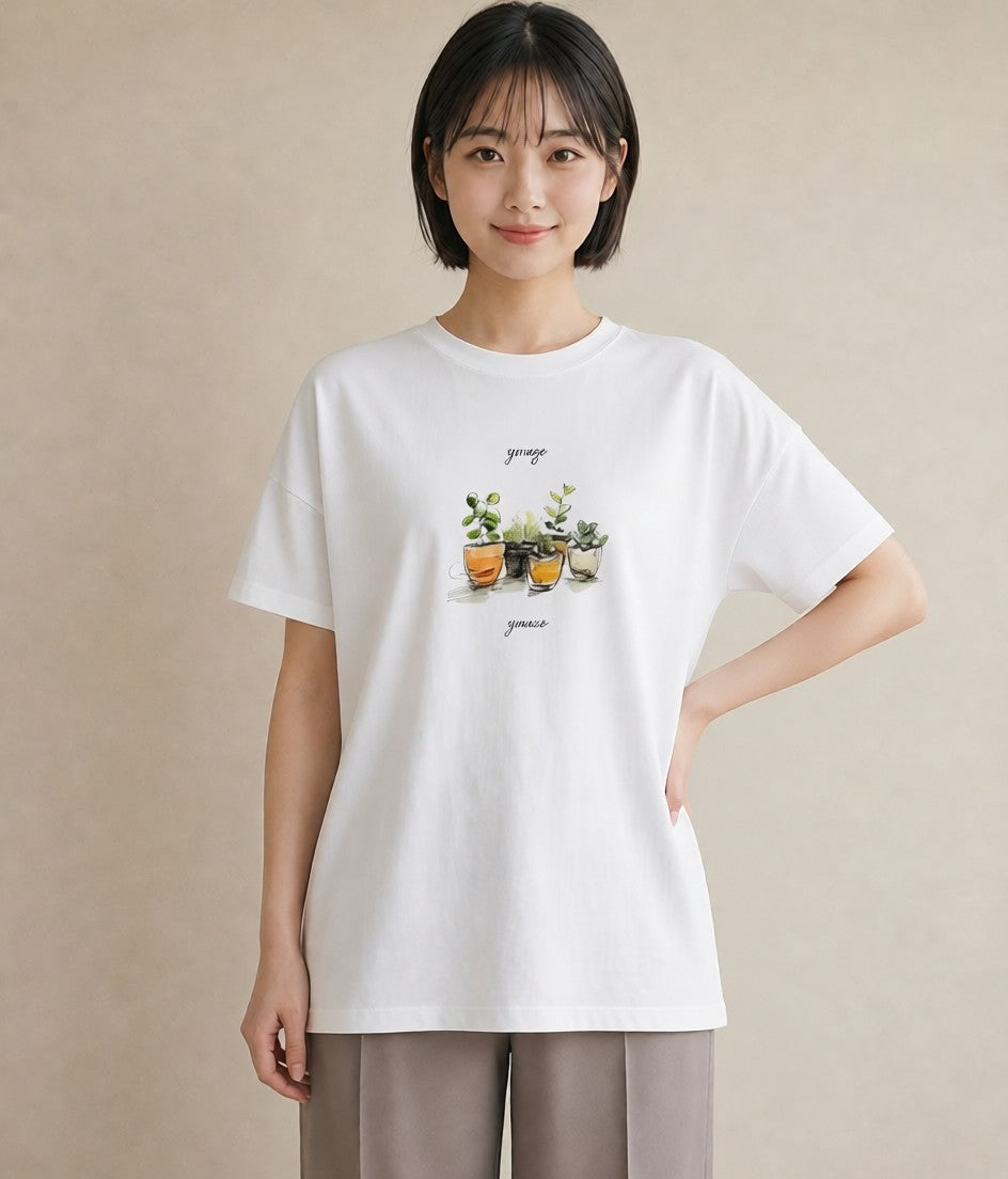 半袖Tシャツ レディース 多肉植物 植物 ボタニカル イラスト 線画 ホワイトデー 春服 白T