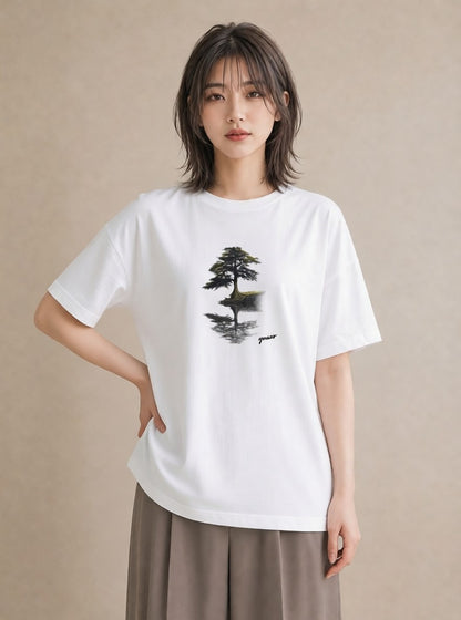 半袖Tシャツ レディース 青の水彩 風景 ブルー ナチュラル アンティーク イラスト 上品 自分用 ルームウェア 白T