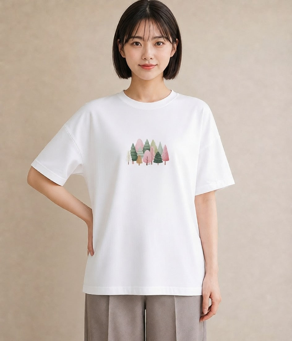 Tシャツ レディース 森 植物 ボタニカル イラスト ラフカジュアル 敬老の日 ホワイトデー 白T