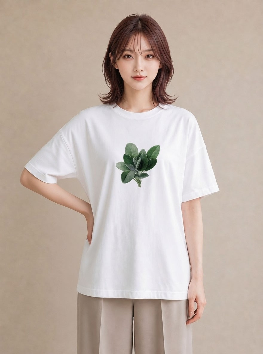 デザインTシャツ レディース ハーブ 植物 ボタニカル イラスト 水彩風 春服 ミセス 白T