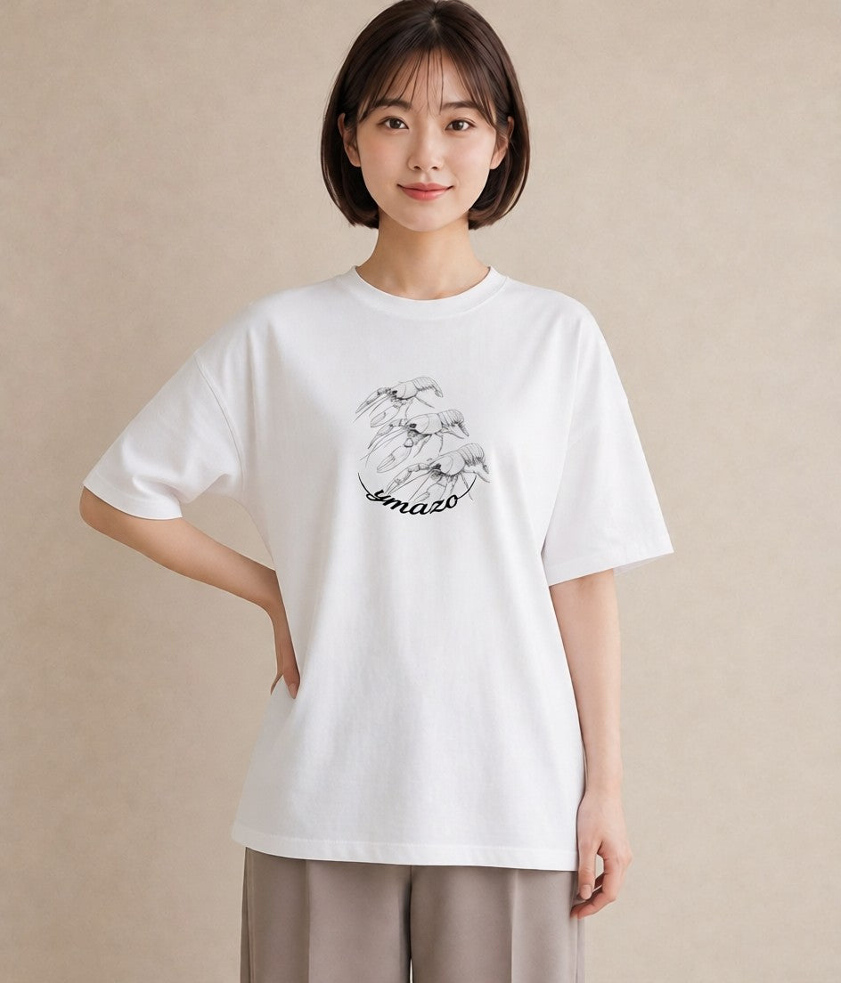 デザインTシャツ レディース エビ 海の生き物 海 イラスト ナチュラル 旅行用 白T