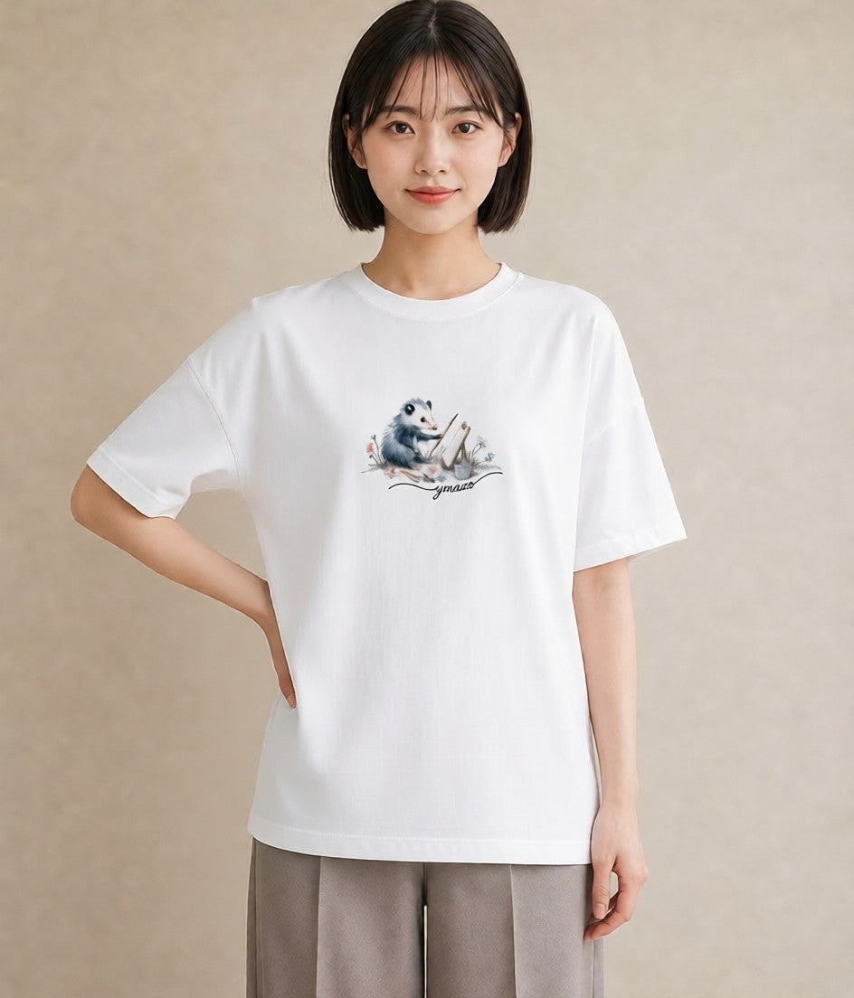 デザインTシャツ レディース ロボロフスキー ペット 動物 イラスト 韓国風 カジュアルコーデ 買い物 白T