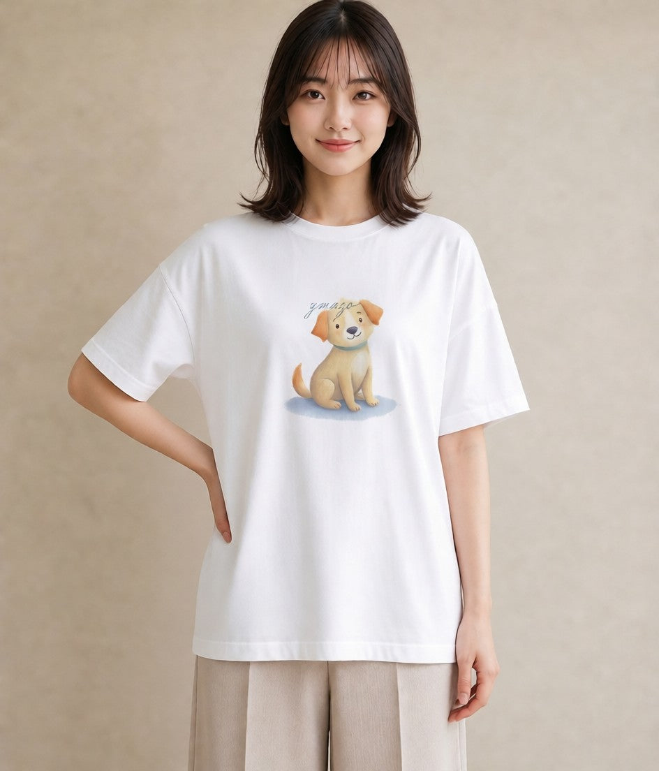 デザインTシャツ レディース 犬 いぬ イラスト ミニマル デート 帰省 白T