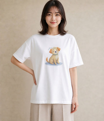 デザインTシャツ レディース 犬 いぬ イラスト ミニマル デート 帰省 白T