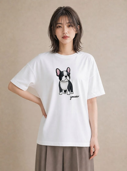 半袖Tシャツ レディース いぬ 犬 ワンコ イラスト カフェコーデ 部屋着 女性向けギフト 白T
