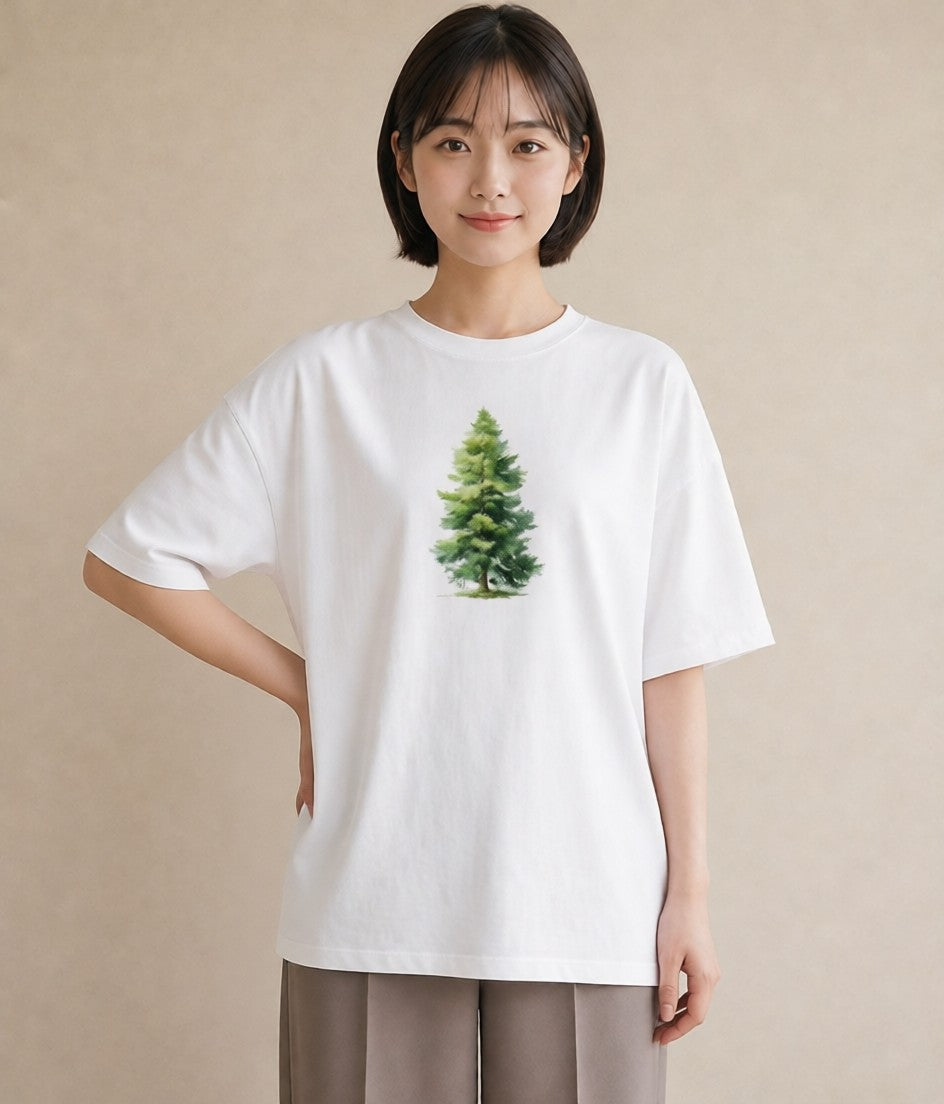 グラフィックTシャツ レディース 木 植物 ボタニカル イラスト きれいめカジュアル ラフ レイヤード 白T