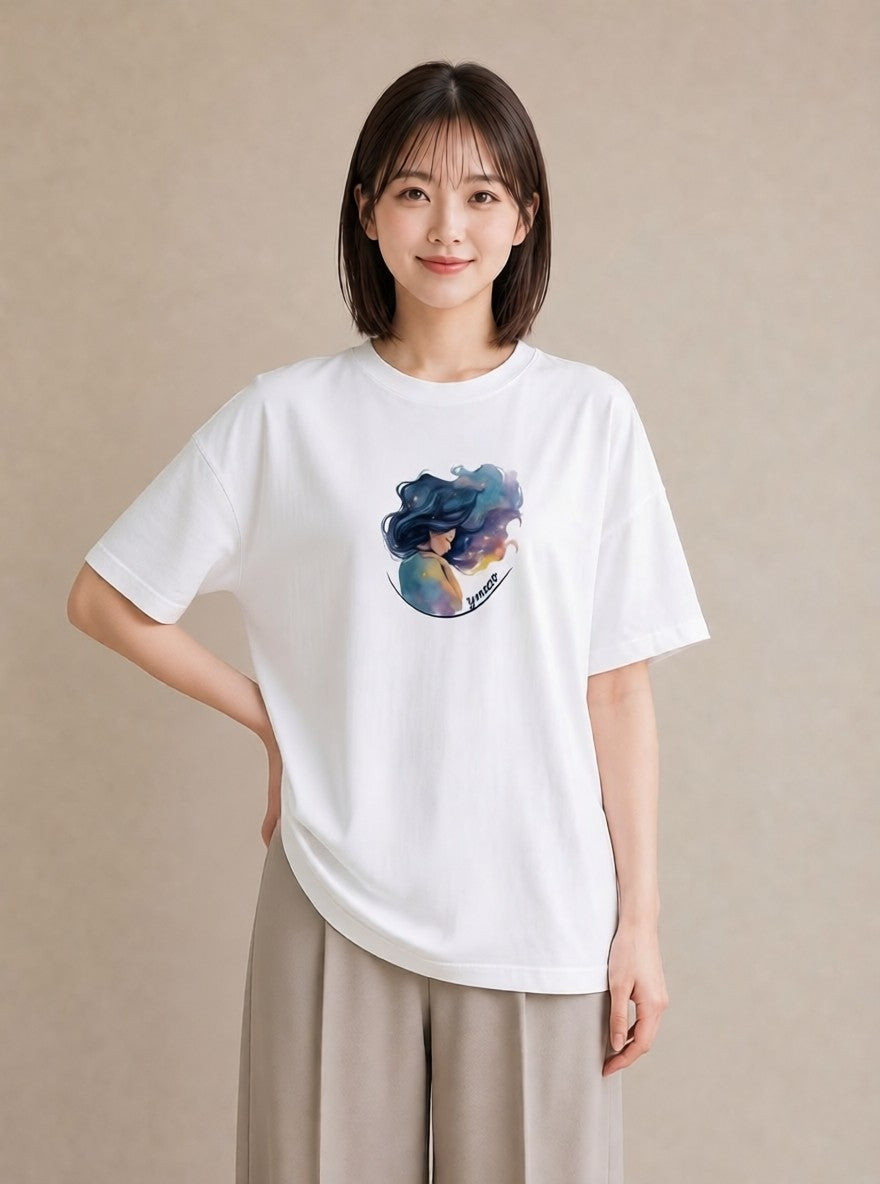 半袖Tシャツ レディース 獅子座 星空 宇宙 イラスト 抜け感 ギフト 母の日 白T