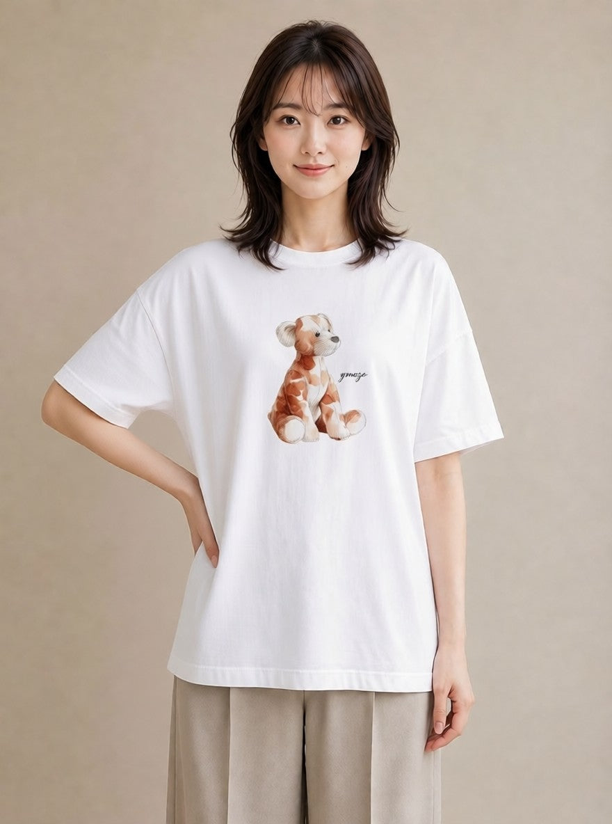 デザインTシャツ レディース 子犬 犬 いぬ イラスト シック 散歩 お出かけ 白T
