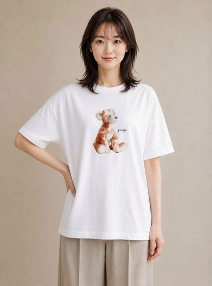 デザインTシャツ レディース 子犬 犬 いぬ イラスト シック 散歩 お出かけ 白T
