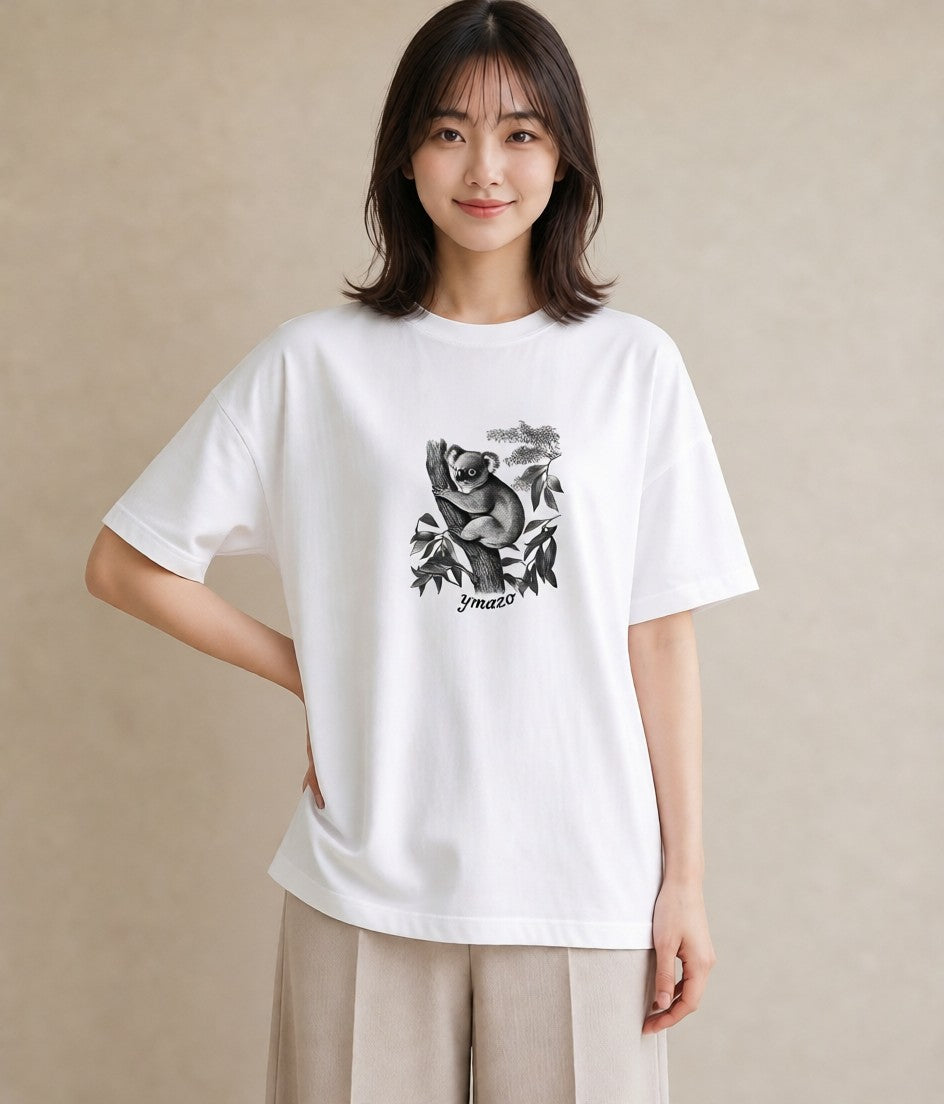 デザインTシャツ レディース コアラ 動物 アニマル イラスト シック クリスマス 旅行 白T