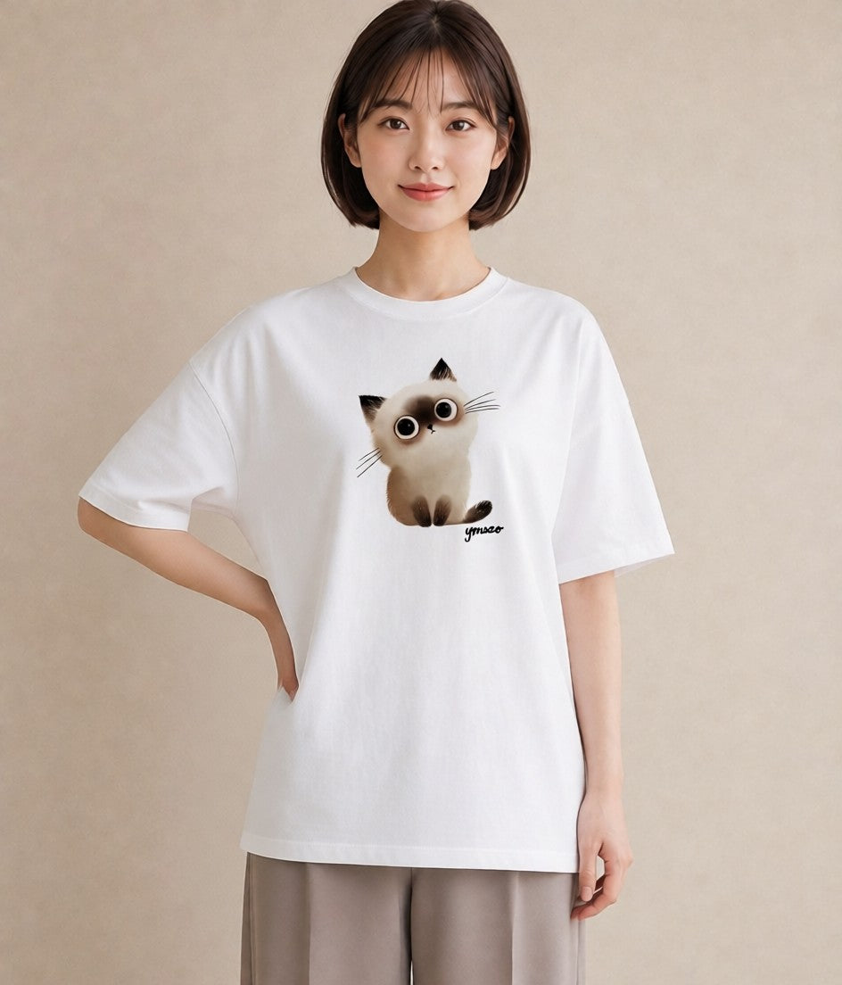 プリントTシャツ レディース 白猫 猫 ねこ イラスト お洒落 女性向けギフト 散歩 白T