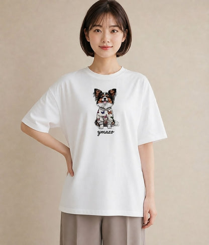 グラフィックTシャツ レディース パピヨン 犬 いぬ イラスト 北欧風 秋コーデ おしゃれギフト 白T