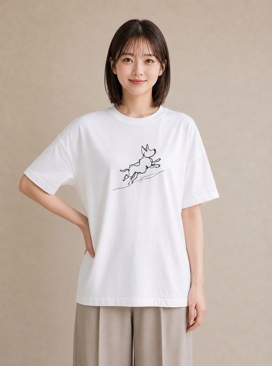 デザインTシャツ レディース 犬 いぬ わんこ イラスト アート風 ビーチ デイリーウェア 白T