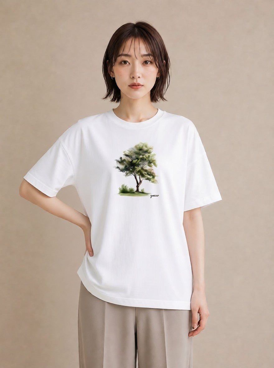 デザインTシャツ レディース 木 植物 ボタニカル イラスト 韓国風 ホワイトデー 春服 白T