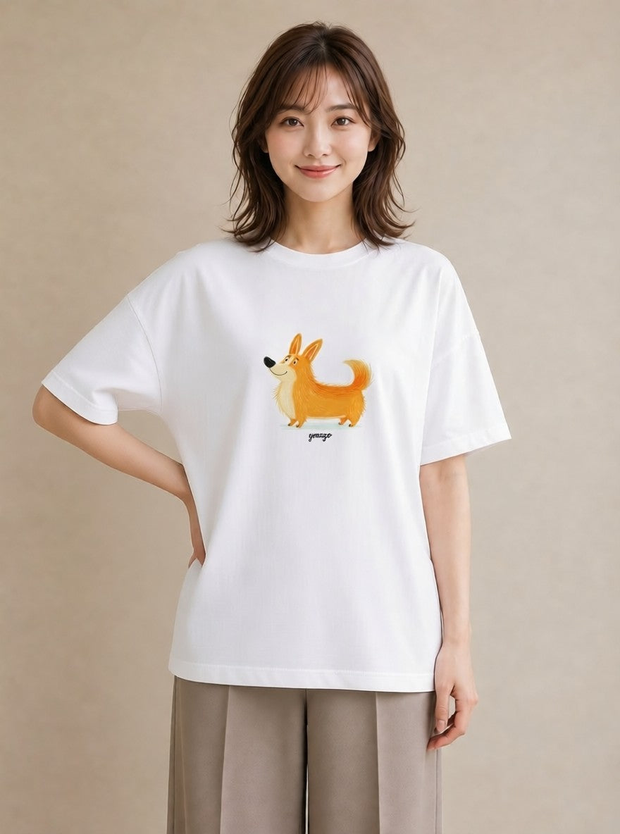 デザインTシャツ レディース ウェルシュコーギー コーギー 犬 いぬ イラスト 休日コーデ 普段着 週末コーデ 白T