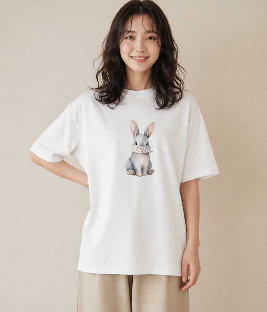 グラフィックTシャツ レディース ミニうさぎ ペット 動物 イラスト 淡色 誕生日プレゼント 綿100 白T